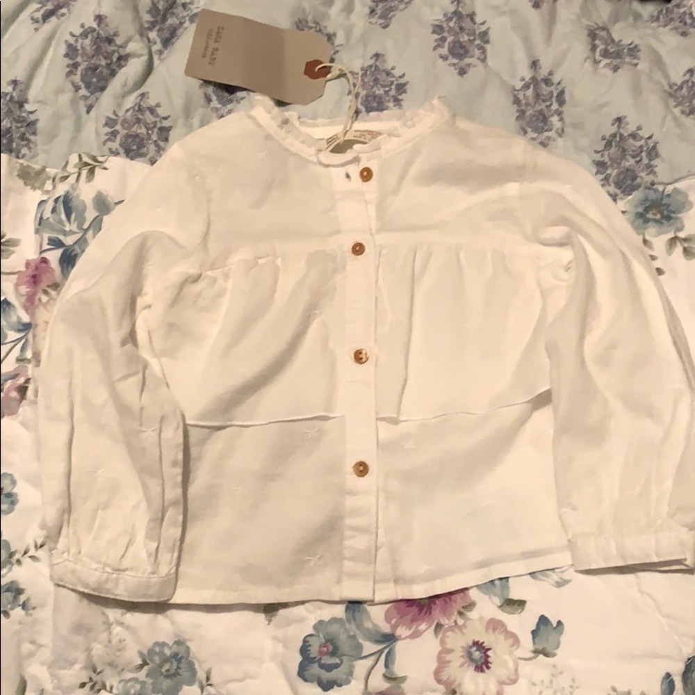 Zara White Ruffle Layer Blouse